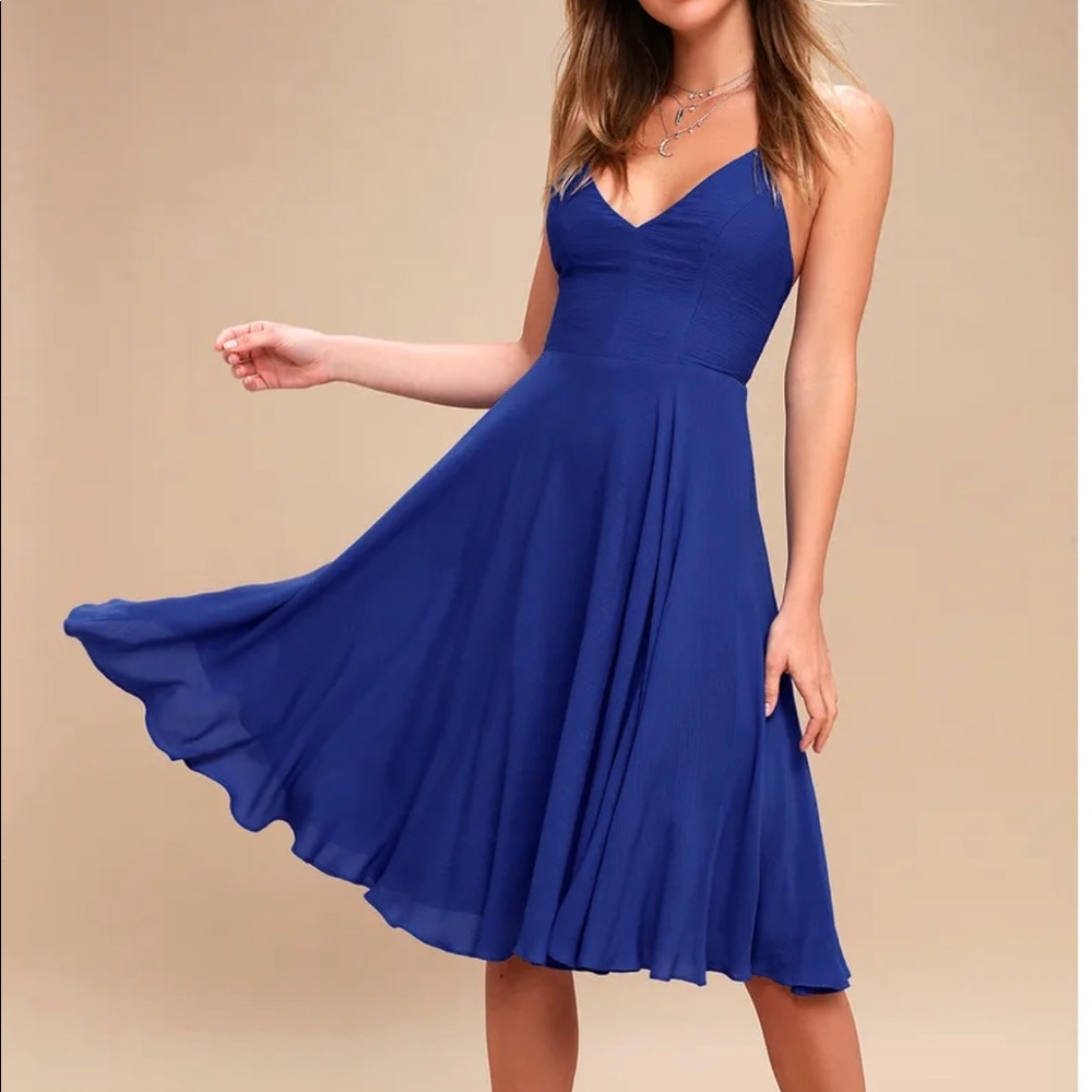 Lulus Blue Lace-up Midi Dress